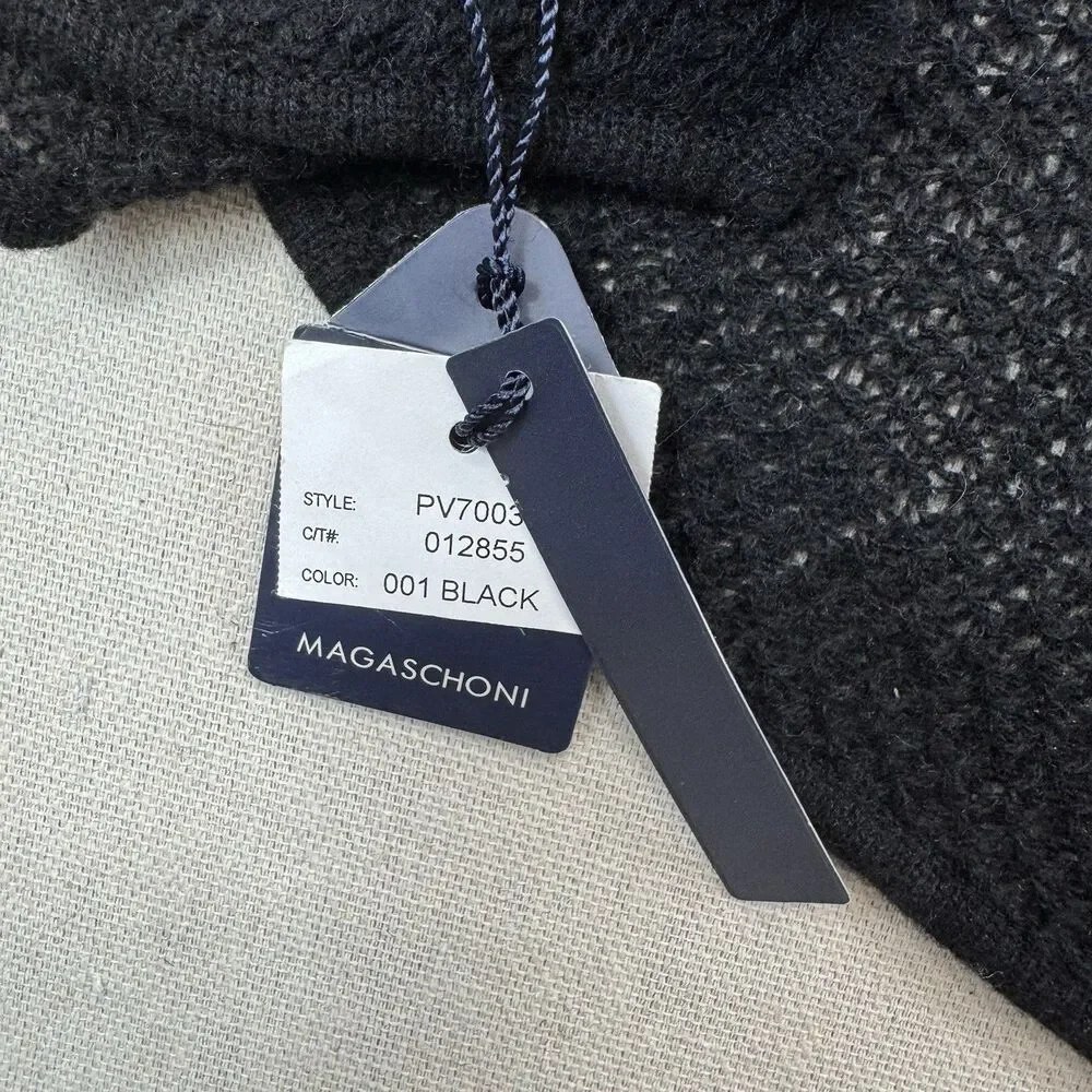 Magaschoni Black Open Knit Wrap Shawl Scarf Merino Wool Blend NWT One Size